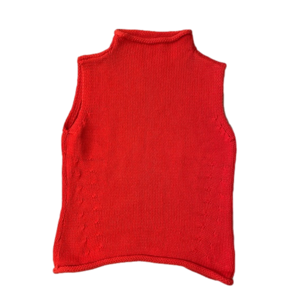F.L. Malik Red Sleeveless Mock Neck Sweater